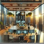 Настройка современного виртуального офиса Иллюстрация современного виртуального офиса с цифровой инфраструктурой