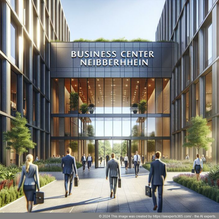 Professionelles Bürogebäude des Business Centers Niederrhrein mit moderner Infrastruktur symbolisiert durch virtuelle Assistenz