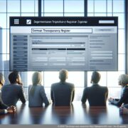 ビジネスプロフェッショナルによる透明性登録の要件の確認 影響を受ける企業の種類に焦点を当てた、透明性登録簿に登録するための情報グラフィック。