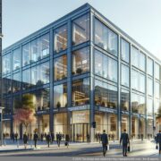 Tòa nhà văn phòng hiện đại được đại diện bởi một địa chỉ kinh doanh ảo để cải thiện hình ảnh công ty