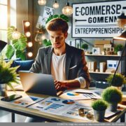 Odnoszący sukcesy przedsiębiorca pracuje na swoim laptopie w sklepie internetowym.