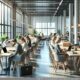 Ein modernes Coworking-Space in Krefeld mit kreativen Menschen bei der Arbeit.