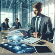 Belang van verzekeringen bij het oprichten van een GmbH Grafiek die het belang van verzekeringen bij het oprichten van een GmbH illustreert, met een Duitse zakenman op kantoor.