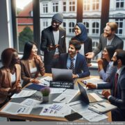 Ділове обговорення щодо створення GmbH Графічне зображення створення GmbH з акцентом на правові аспекти, такі як установчий статут та акціонерний капітал.