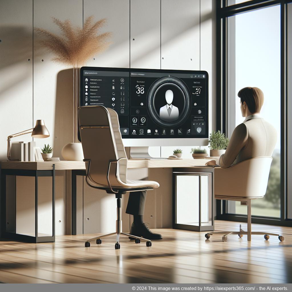 Büroarbeitsplatz mit Computer zeigt Interface für Dienste einer virtuellen Sekretärin