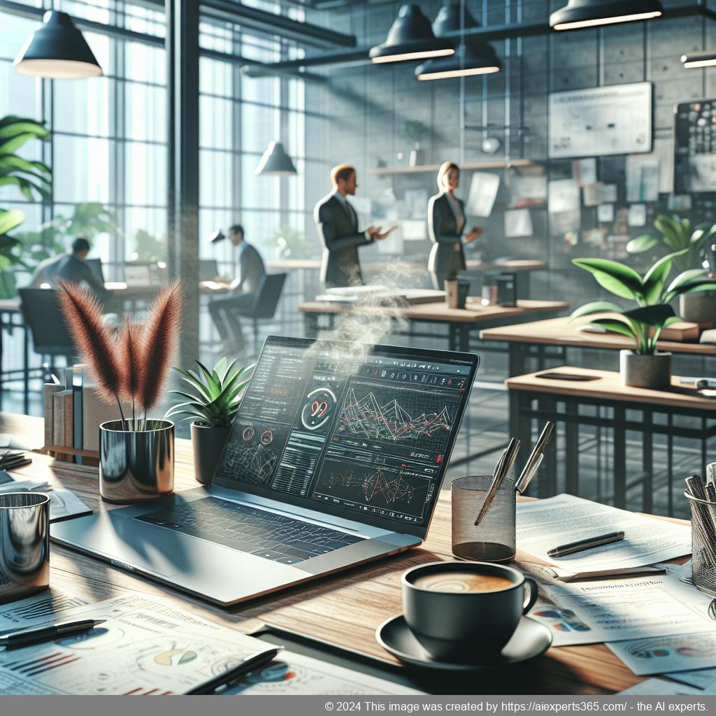 Eine moderne Büroumgebung mit einem Laptop auf einem Tisch sowie Dokumenten an einem Arbeitsplatz symbolisiert die Nutzung einer virtuellen Firmenadresse.