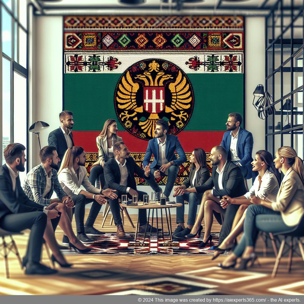 Grafik zur Unternehmensgründung in Bulgarien mit Symbolen für Steuern, Büroservice und Unterstützung.