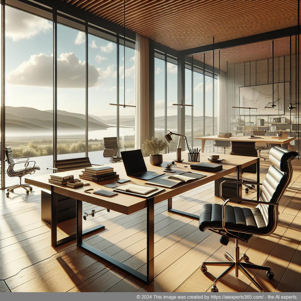 Professionelles Bild eines modernen virtuellen Büros am Niederrhein mit Schreibtisch, Laptop und Notizen zur Darstellung flexibler Arbeitsmöglichkeiten.