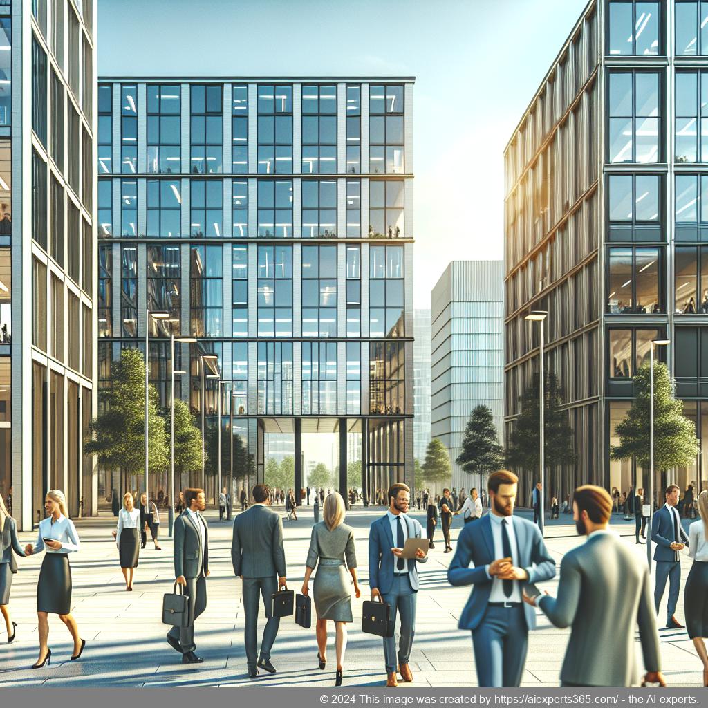 Geschäftsviertel mit modernen Bürogebäuden symbolisiert professionelle ladungsfähige Anschriften