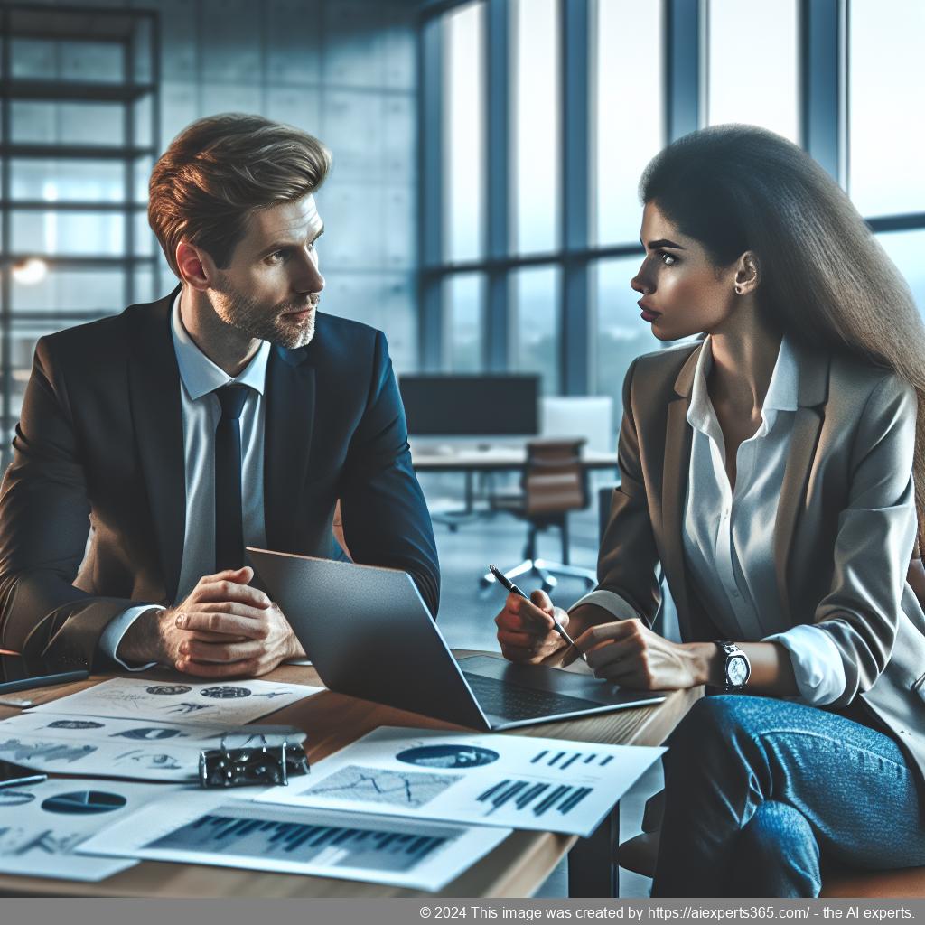 Ein erfolgreicher deutscher Unternehmer bespricht seine Pläne zur Unternehmensgründung in Bulgarien mit einem Berater vor einem Laptop.
