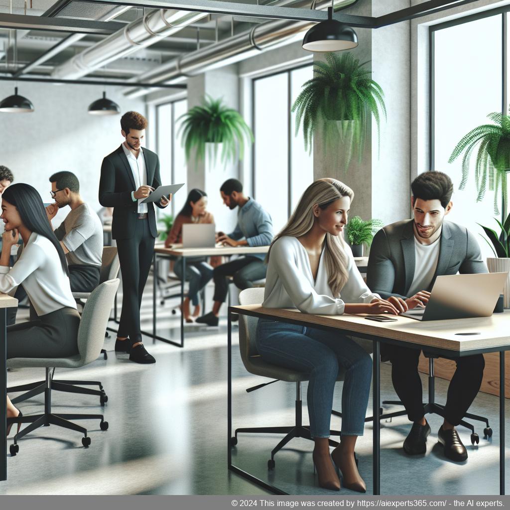 Moderne Coworking-Space mit verschiedenen Arbeitsplätzen zur Förderung einer professionellen Präsenz ohne physische Bürofläche.