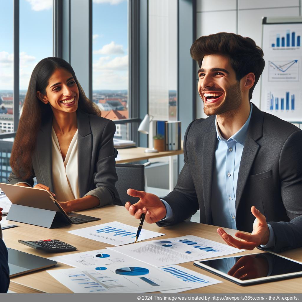 Beratungsgespräch zwischen einem Gründer und einem Gründungsberater zur Entwicklung eines Finanzplans.