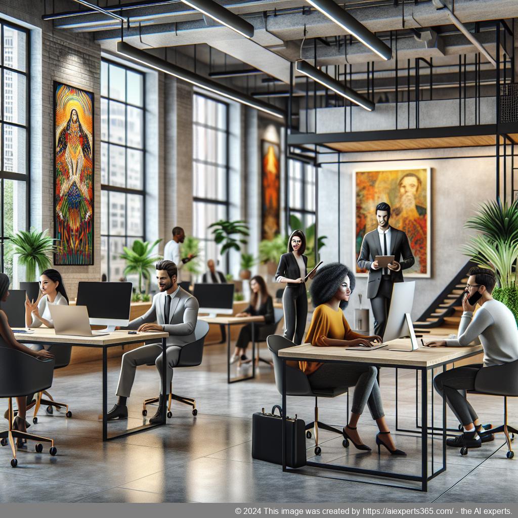 Coworking-Space mit modernen Schreibtischen und Menschen bei der Zusammenarbeit - symbolisiert professionelle Präsenz ohne physische Bürofläche.
