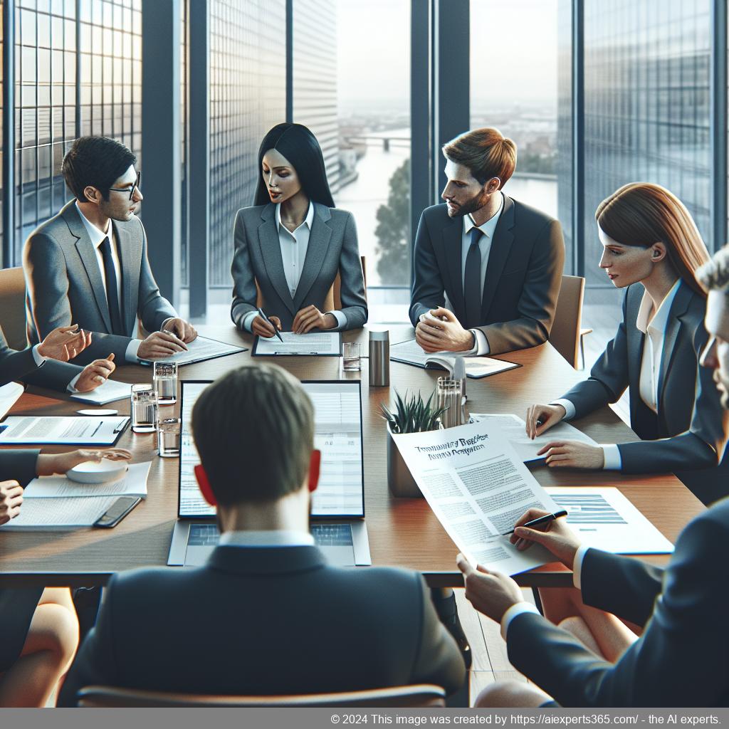 Illustration eines Geschäftstreffens zwischen deutschen Unternehmern mit Dokumenten zum Thema Transparenzregister GbR.