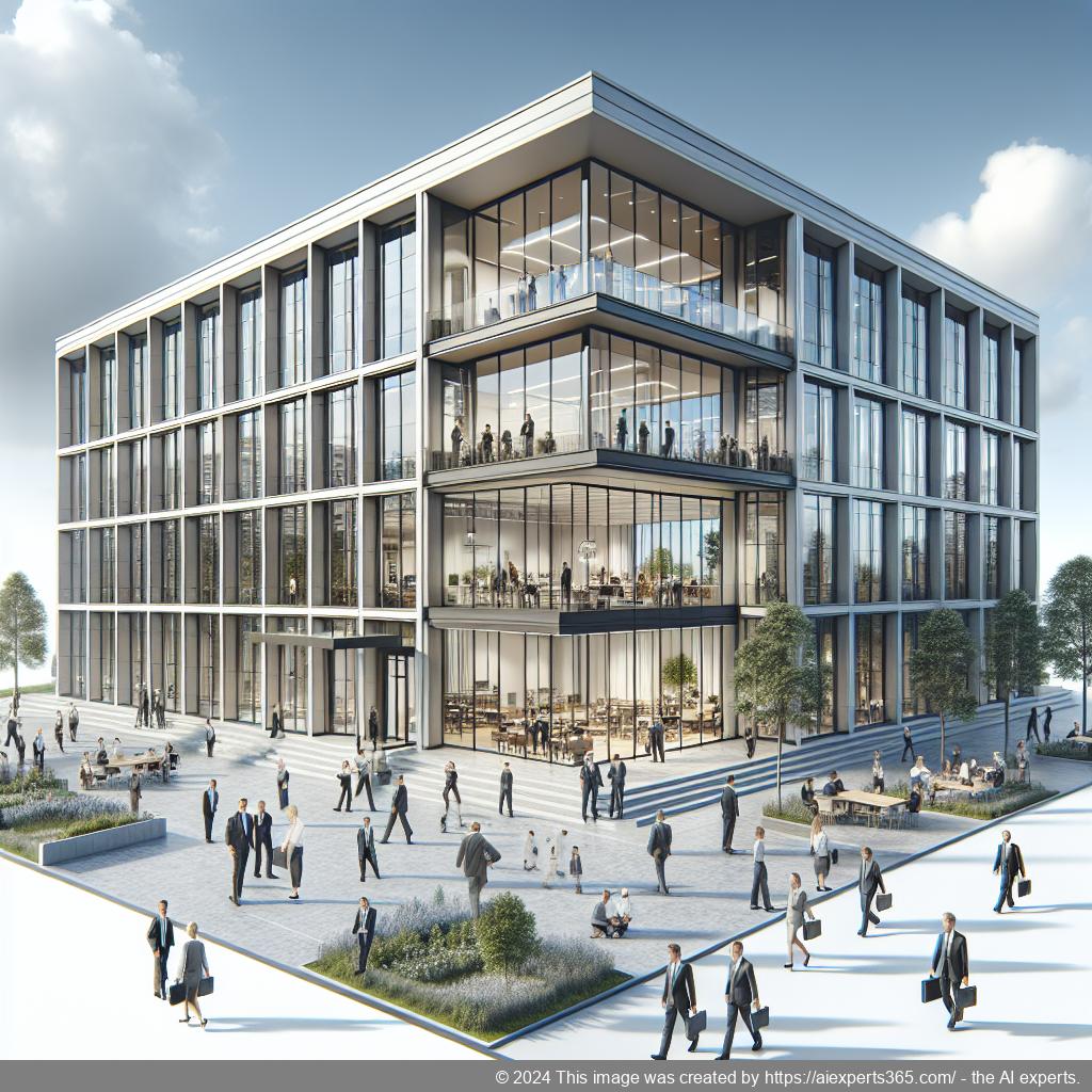 Professionelle Geschäftsadresse: Ein Bild von einem modernen Bürogebäude mit dem Schriftzug 'Firmenanschrift mieten' im Vordergrund.