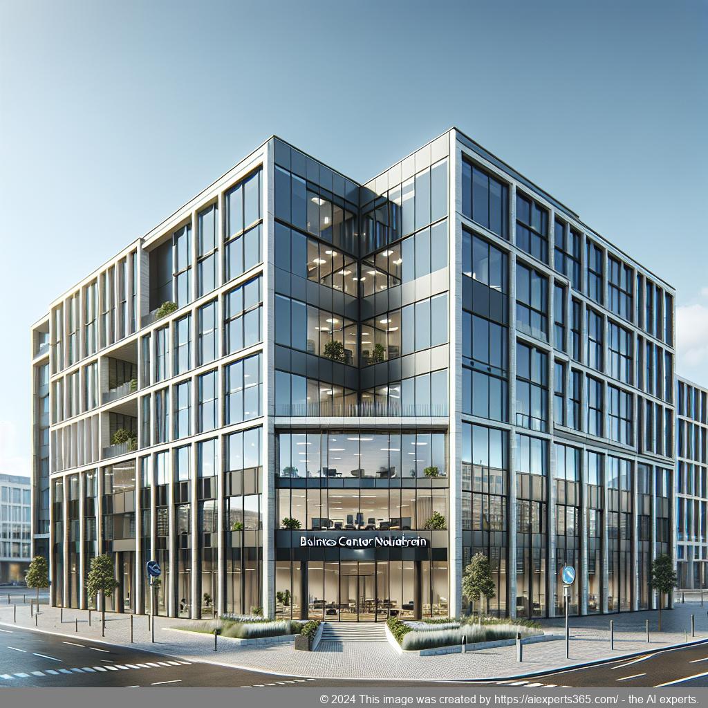 Modernes Bürogebäude des Business Center Niederrhein mit sichtbarem Firmenschild