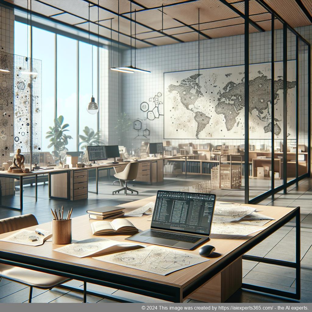 Ein modernes virtuelles Büro mit einem Laptop auf einem Schreibtisch sowie Notizen; symbolisiert Flexibilität im Arbeiten mit einer professionellen Geschäftsadresse.