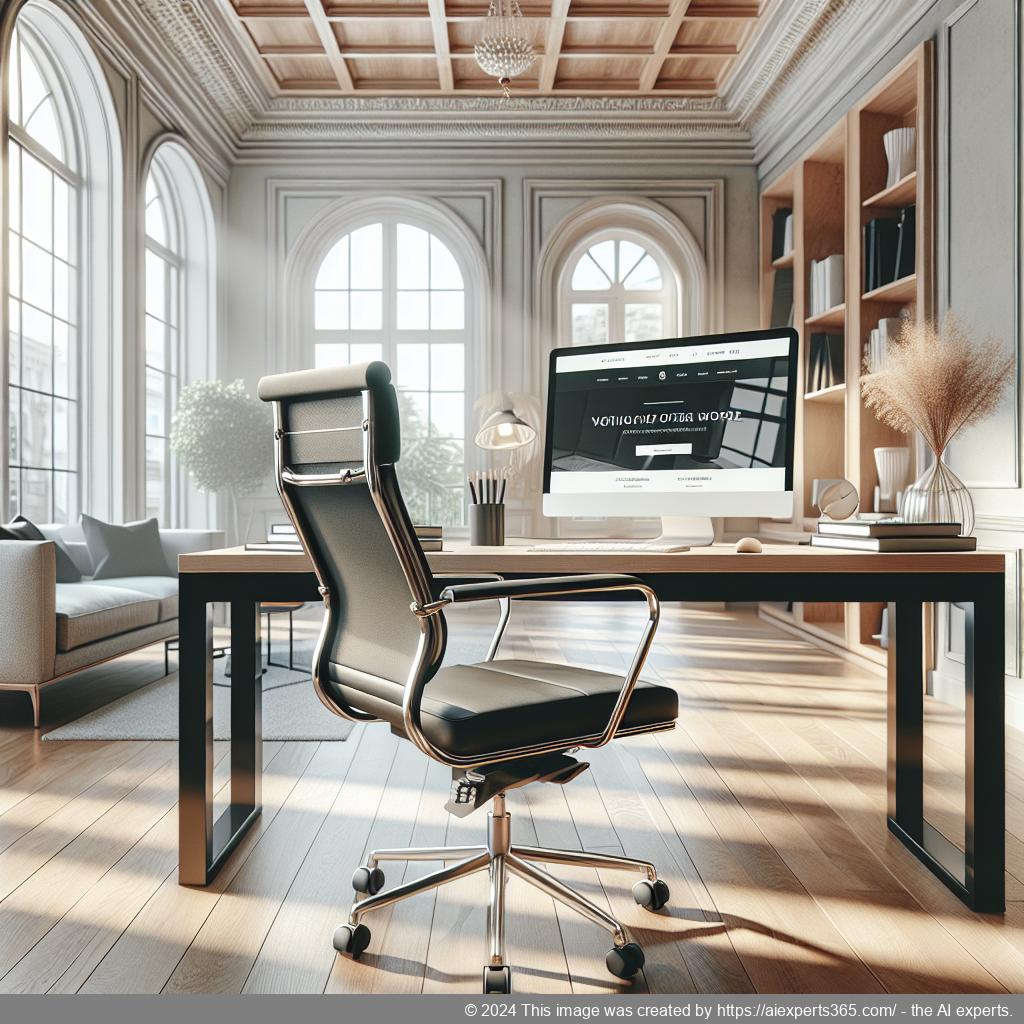 Ein Bild eines modern eingerichteten Homeoffice mit einem Laptop geöffnet auf einer Webseite über virtuelle Bürodienstleistungen