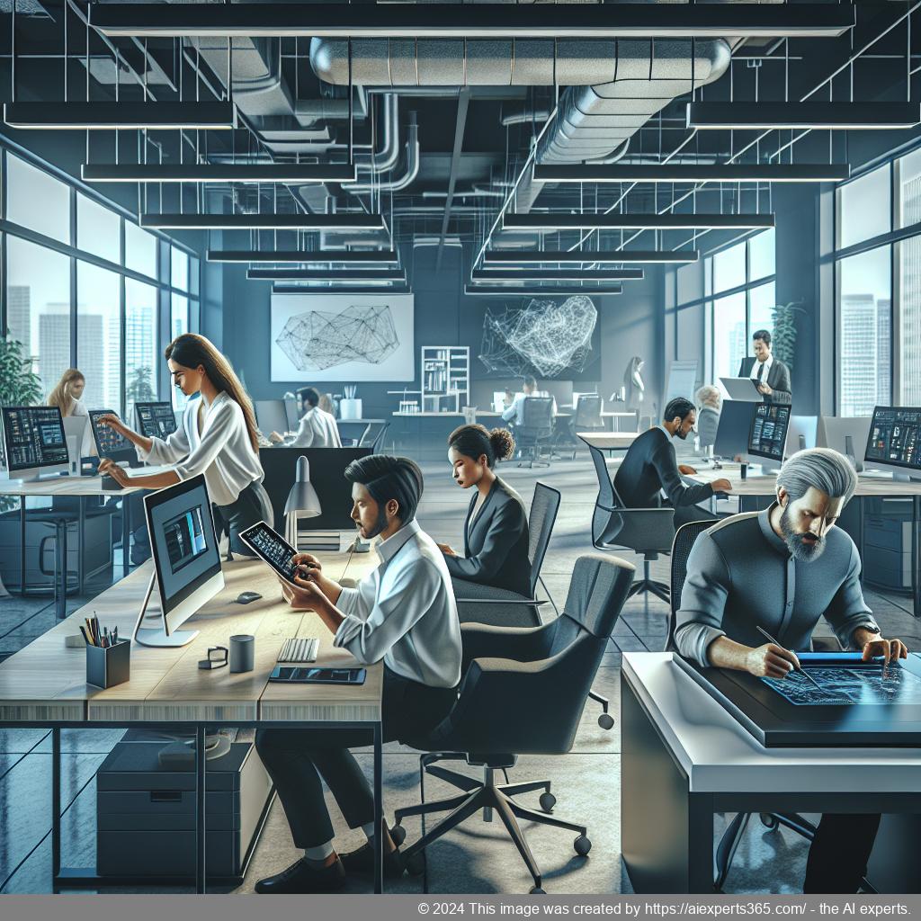 Moderne Coworking-Space mit Menschen bei der Arbeit; zeigt eine inspirierende Umgebung für Gewerbetreibende mit flexibler Infrastruktur.