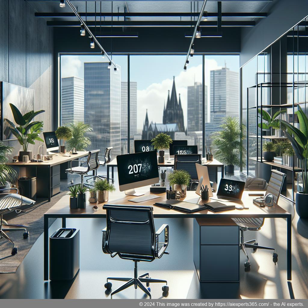 Professionelle Büroatmosphäre mit Blick auf den Kölner Dom symbolisiert durch eine virtuelle Geschäftsadresse