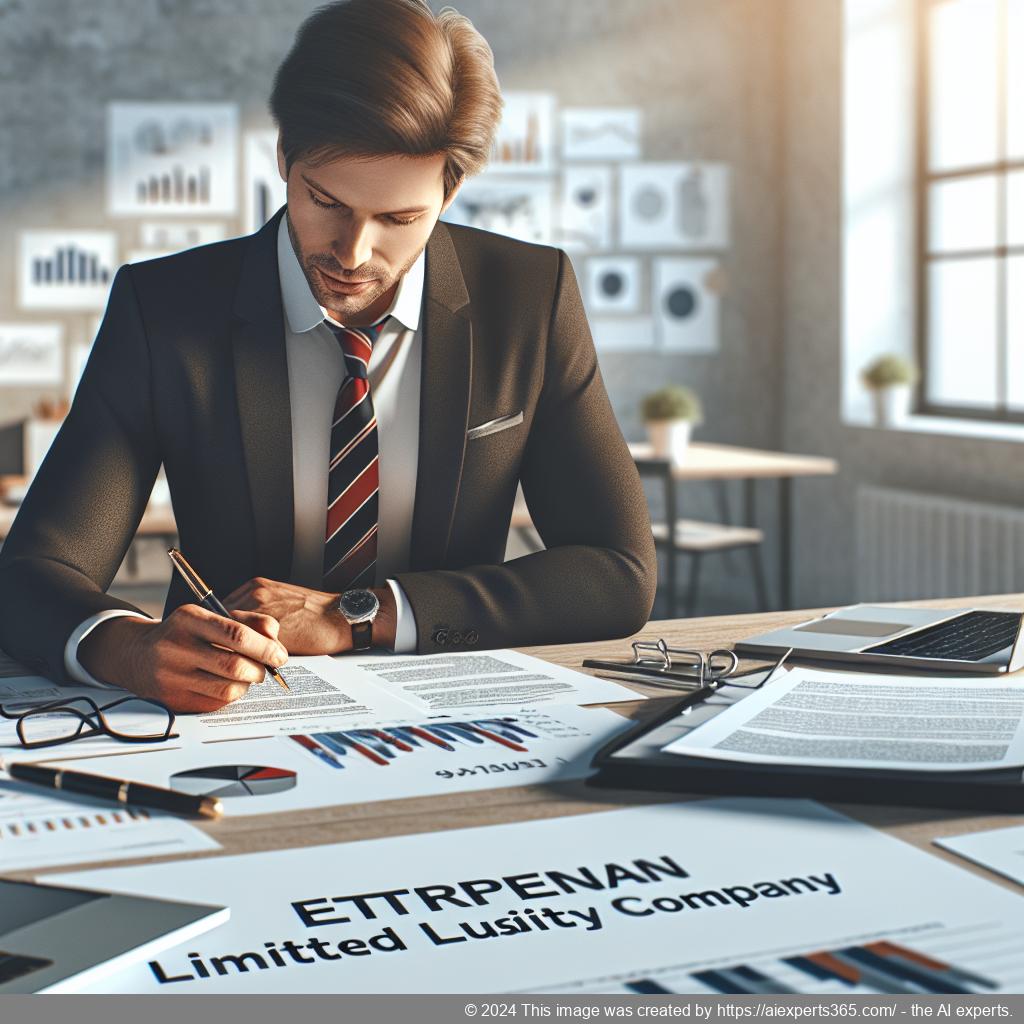 Grafik zeigt einen deutschen Unternehmer bei der Planung seiner Marketingstrategie zur erfolgreichen Gründung einer GmbH.