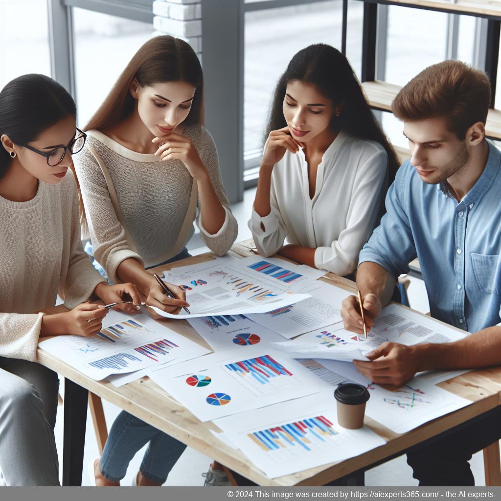 Illustration eines erfolgreichen Geschäftsplans mit Diagrammen und Notizen auf einem Tisch.