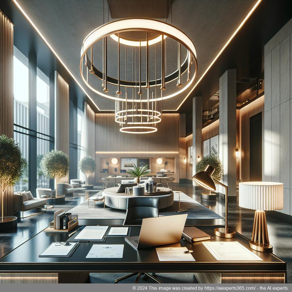 Grafik zeigt ein modernes Büro mit dem Schriftzug 'Virtuelle Geschäftsadresse' - Symbol für professionelle Unternehmensidentität.