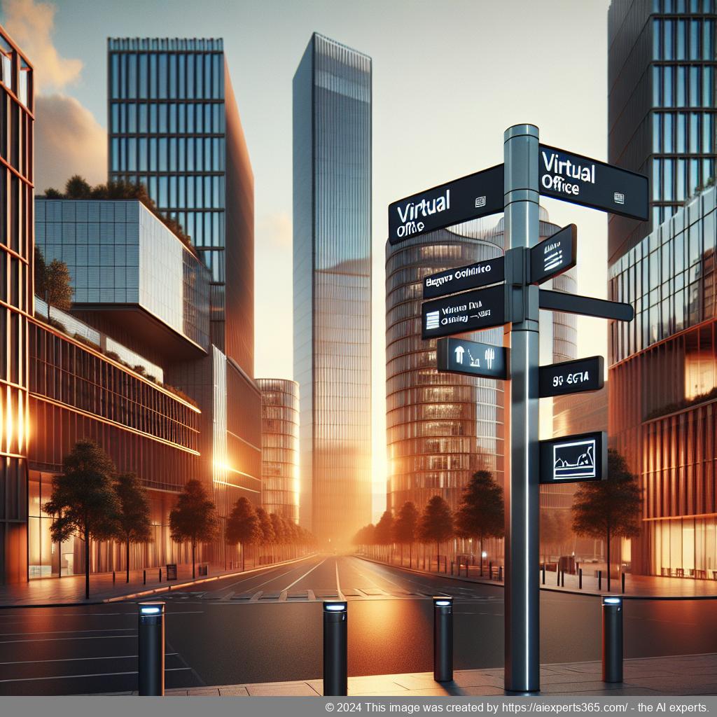 Professionelle virtuelle Büroadresse auf einem stilvollen Schild in einem renommierten Geschäftsviertel