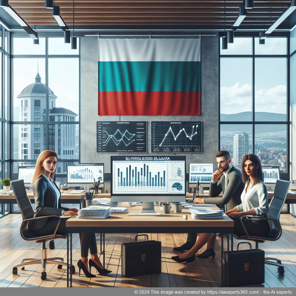 Grafik zur Optimierung der Unternehmensstrategie durch eine Geschäftsadresse in Bulgarien mit Symbolen für Steuern und Wachstum.