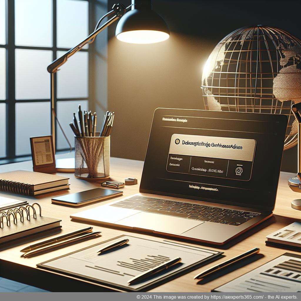 Ein Bild zeigt einen modernen Arbeitsplatz mit Laptop und Notizen sowie einer ladungsfähigen Geschäftsadresse auf einem Briefkopf.