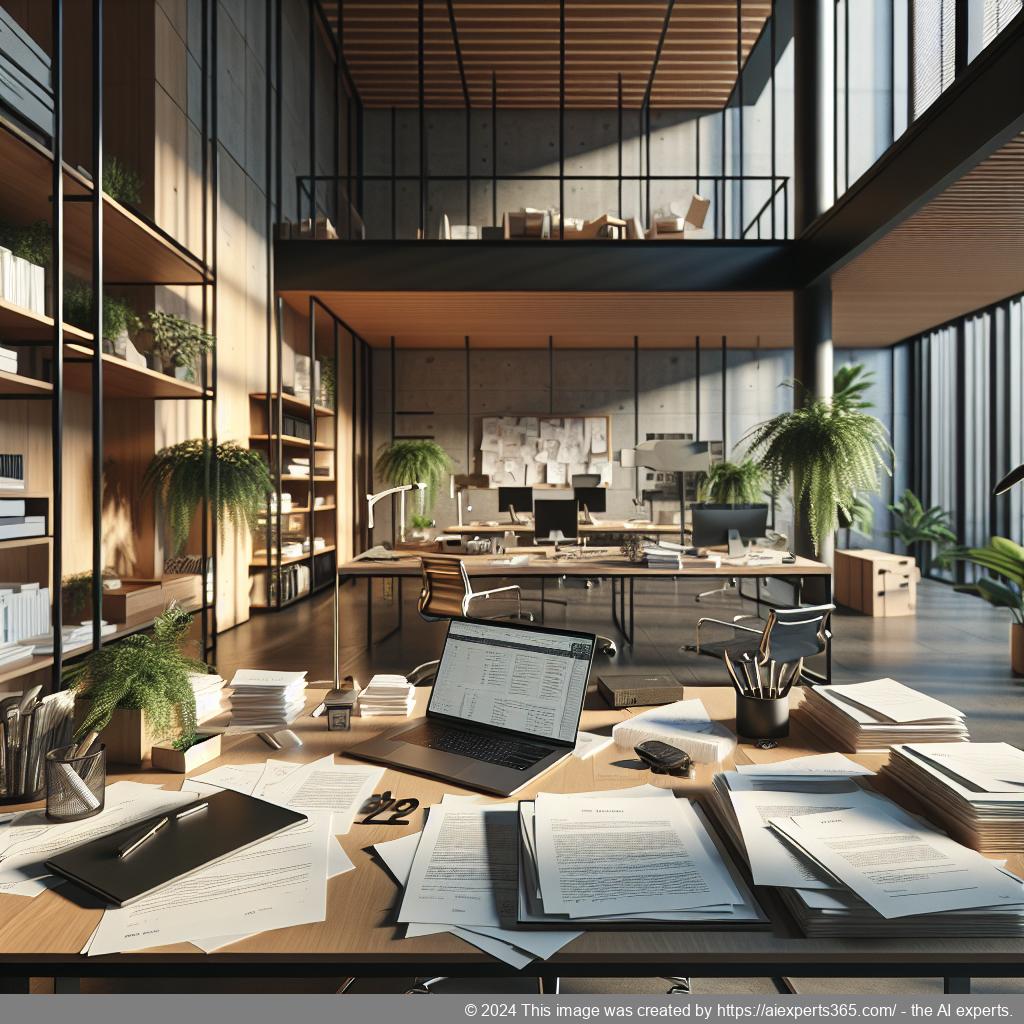 Eine moderne Büroumgebung mit einem Laptop auf einem Tisch neben Briefen, symbolisiert die Nutzung einer virtuellen Geschäftsadresse.