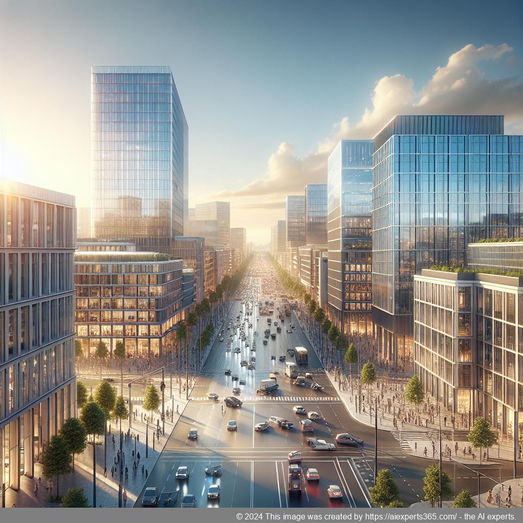 Luftaufnahme von Krefeldorf zeigt moderne Bürogebäude und verkehrsreiche Straßen