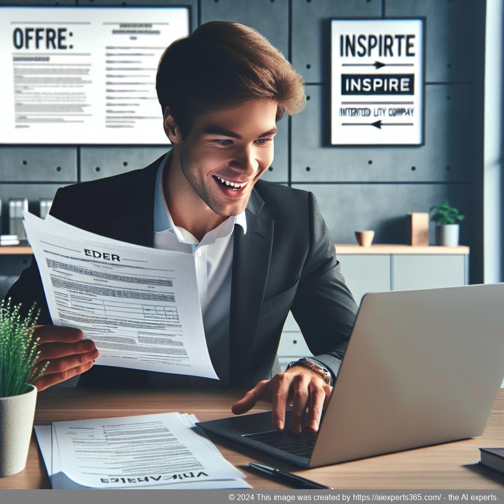 Illustration eines erfolgreichen deutschen Unternehmers bei der Online-Gründung seiner Unternehmergesellschaft (UG).