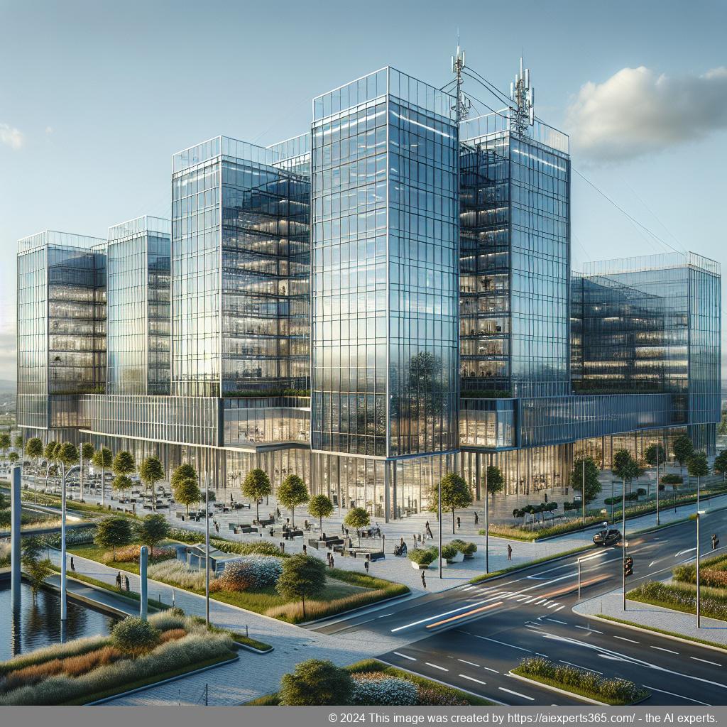 Konzeptbild eines virtuellen Firmensitzes mit modernem Bürogebäude am Niederrhein