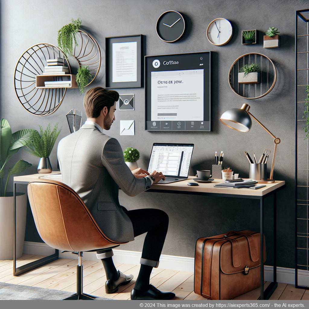 Freiberuflerin nutzt Laptop in einem modern eingerichteten Homeoffice mit sichtbarer virtueller Geschäftsadresse auf dem Bildschirm