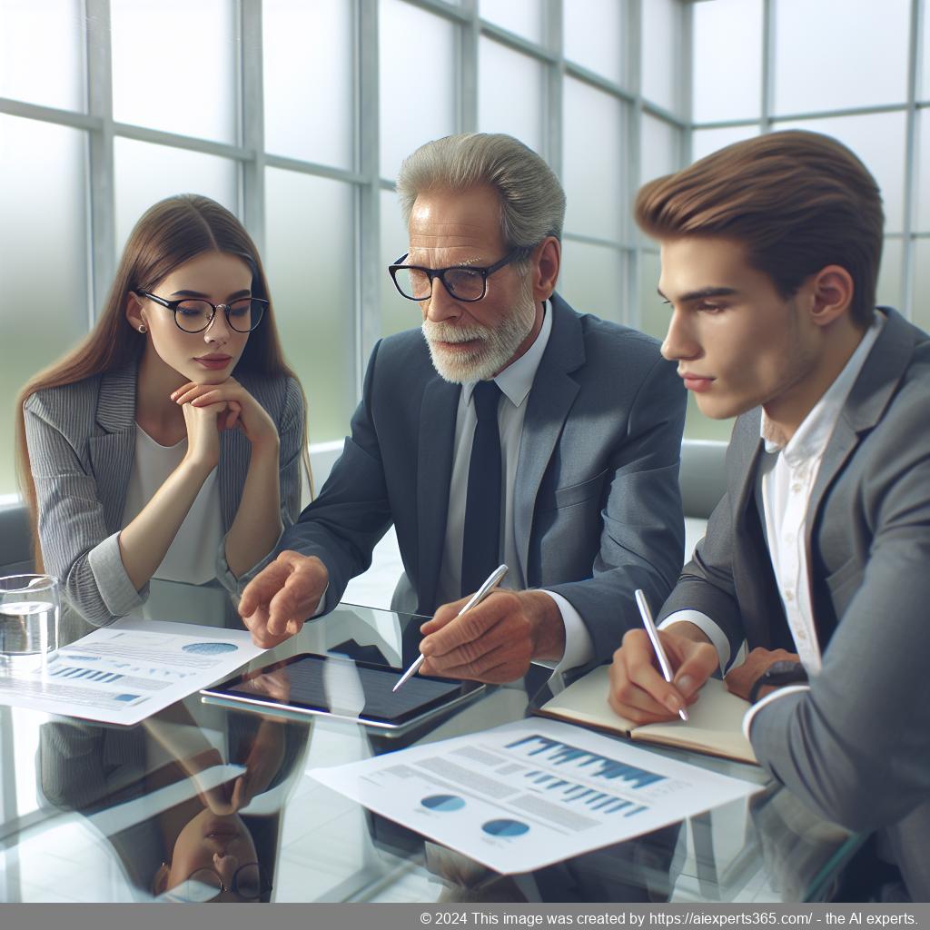 Experten beraten einen angehenden Gründer bei seiner Unternehmensplan