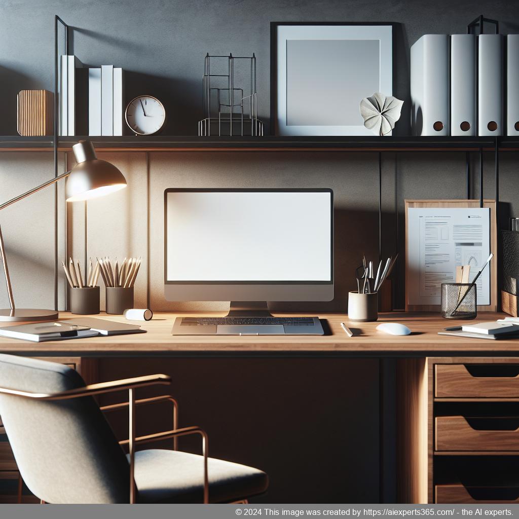 Professionelles Bild eines modernen Arbeitsplatzes mit einem Laptop auf einem Schreibtisch im Homeoffice-Stil als Symbol für virtuelle Büros.