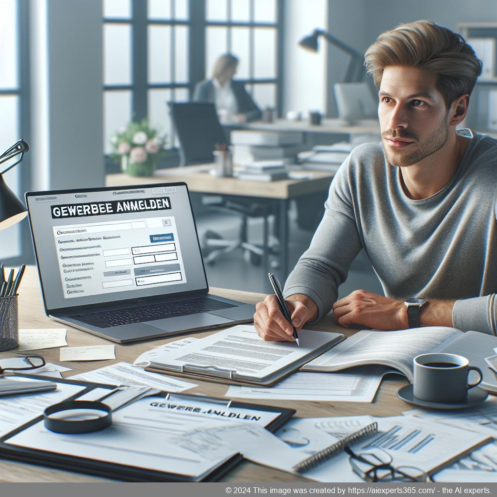 Person füllt Formular für die Gewerbeanmeldung aus