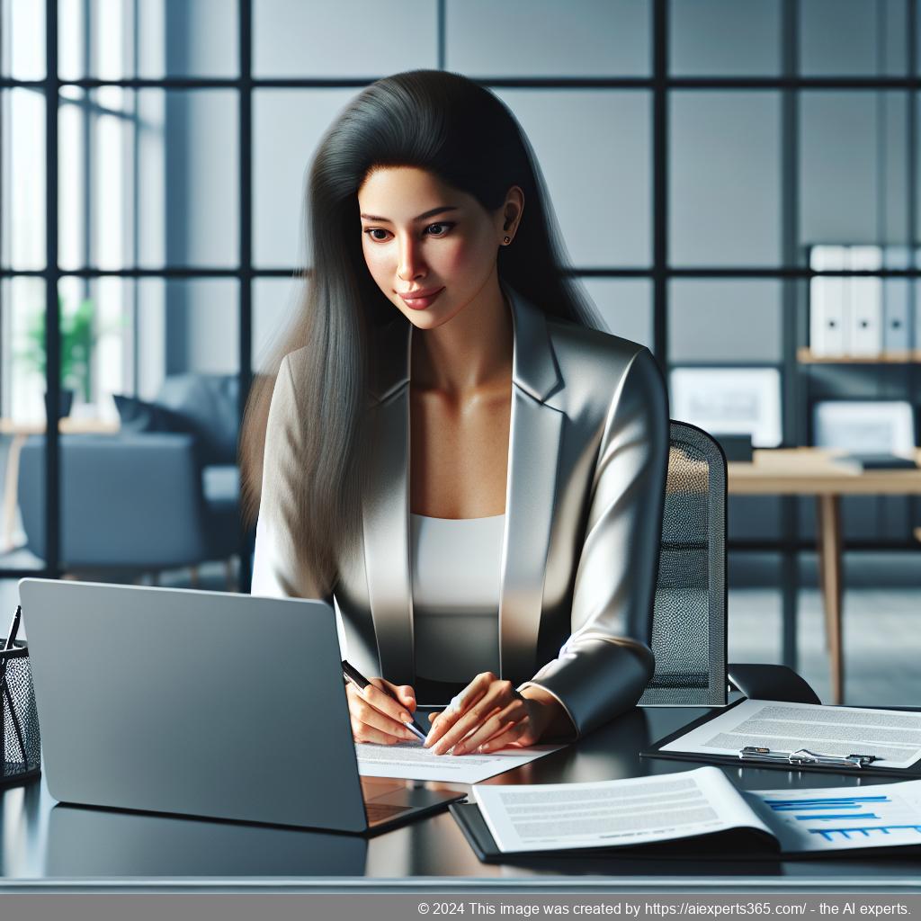 Grafik zeigt einen deutschen Unternehmer an einem Schreibtisch mit Laptop in einem modernen Büro; Symbolisiert die Wichtigkeit einer ladungsfähigen Geschäftsadresse.