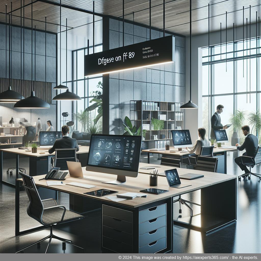 Grafik eines modernen virtuellen Büros mit flexiblen Arbeitsplätzen und Technologie zur Unterstützung von Unternehmern.