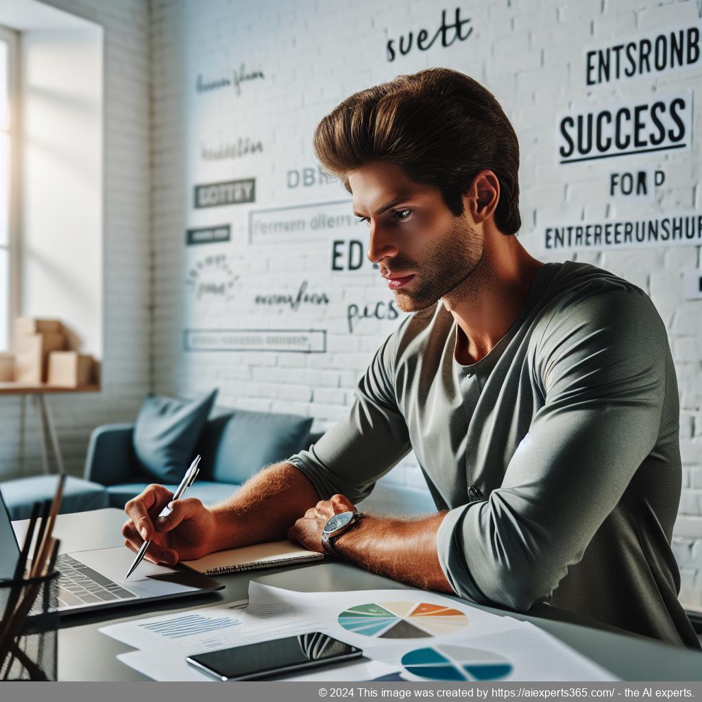 Ein erfolgreicher UG-Gründer arbeitet konzentriert an seinem Laptop mit Notizen über das richtige Mindset.