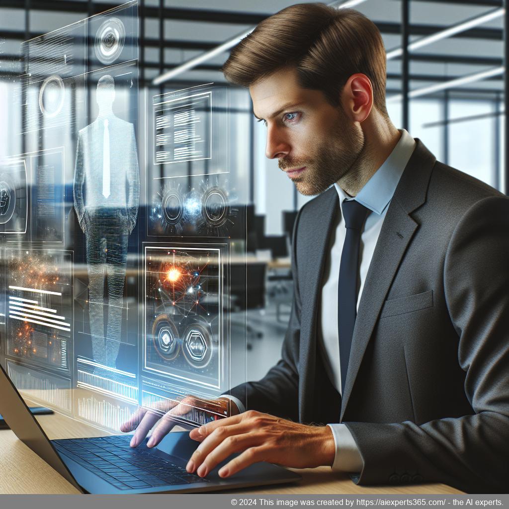 Ein Bild zeigt einen deutschen Unternehmer am Laptop bei der Bearbeitung digitalisierter Postunterlagen.