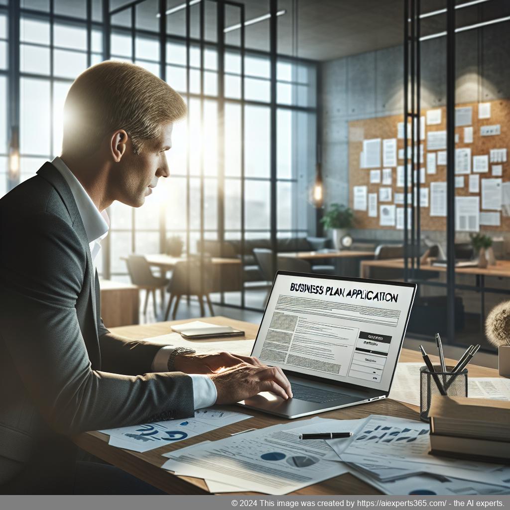 Ein Bild zeigt einen deutschen Unternehmer bei der Erstellung seiner Bewerbungsunterlagen für die Beantragung von Fördermitteln.