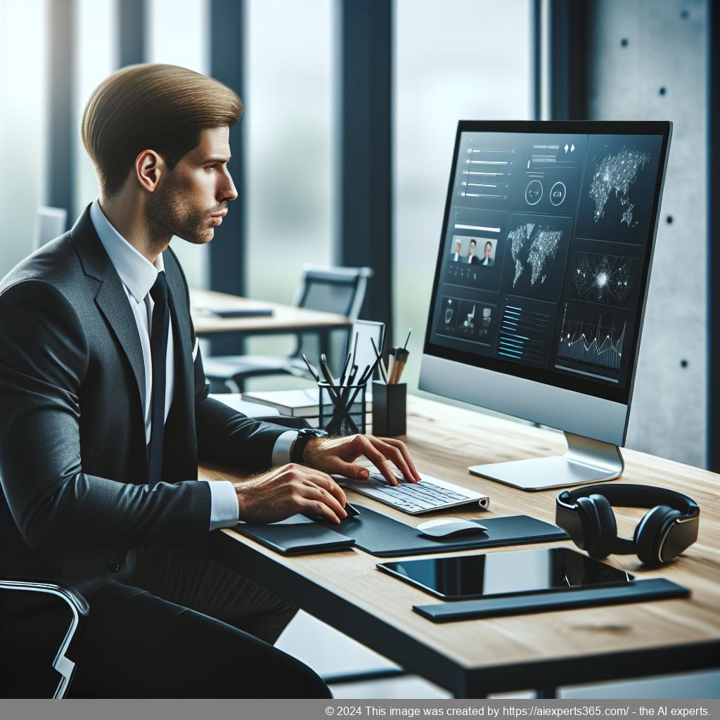 Büroarbeiter nutzt kostengünstige virtuelle Sekretariatsdienste am Computer