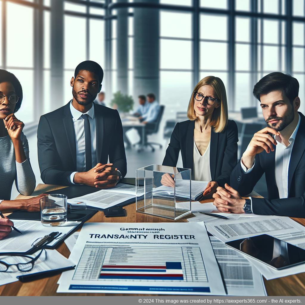 Grafik zur Anmeldung im Transparenzregister mit Fokus auf transparente Unternehmensführung.
