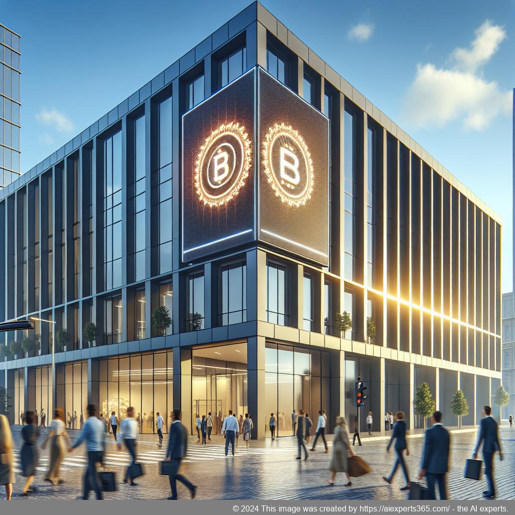 Illustration eines modernen Bürogebäudes repräsentiert eine virtuelle Geschäftsadresse für die Anmeldung im Transparenzregister.