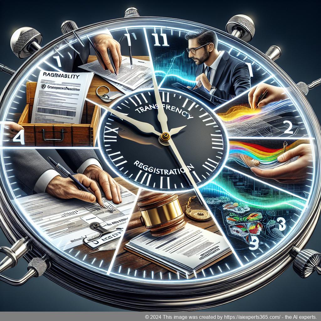 Grafik zeigt Uhr mit verschiedenen Phasen der Eintragung in das Transparenzregister