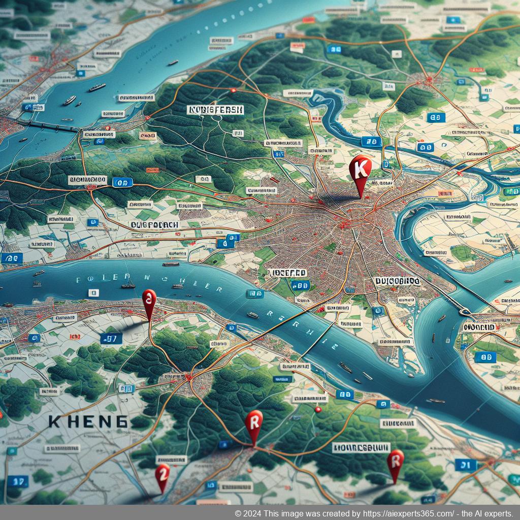 Karte des Niederrheins mit markierten Top-Standorten zum Mieten einer Geschäftsadresse