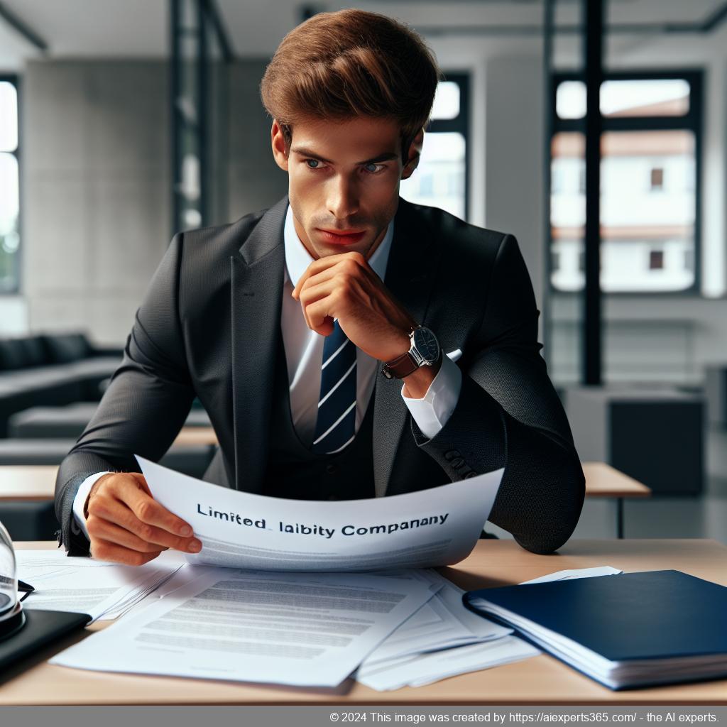 Grafik zeigt einen deutschen Gründer bei der Planung seiner Unternehmergesellschaft (UG), umgeben von Dokumenten wie Gesellschaftsvertrag und Businessplan.