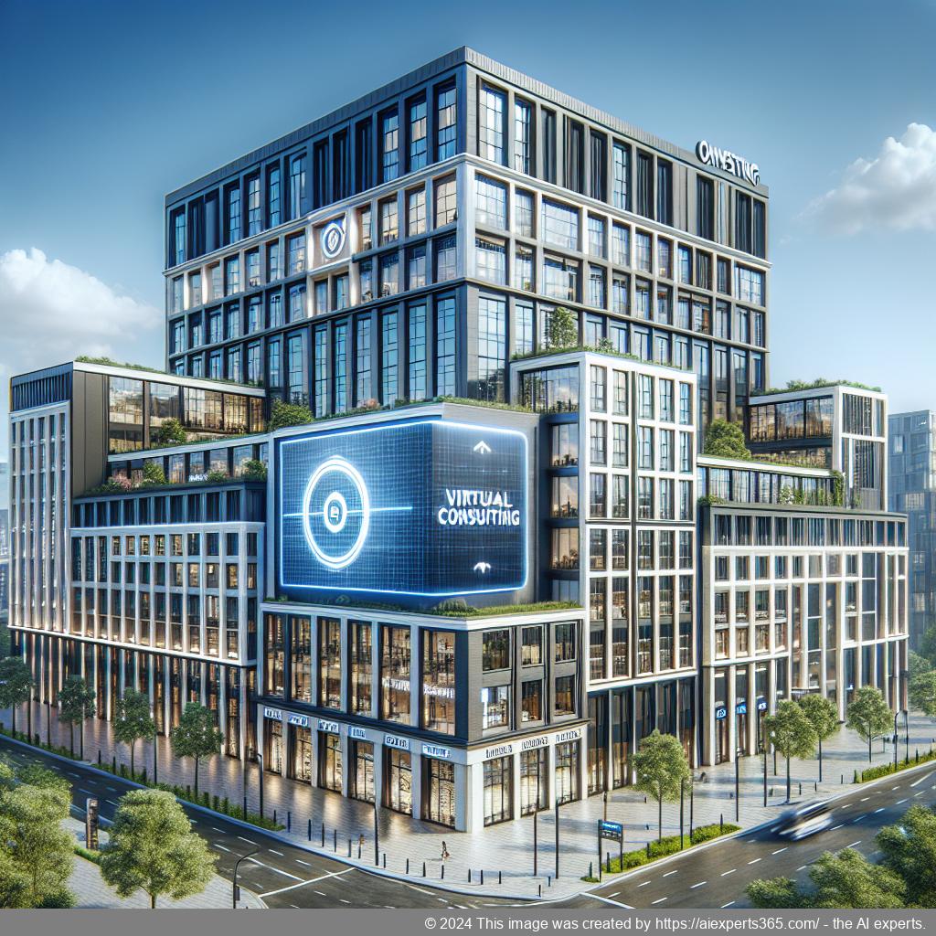 Virtuelles Bürogebäude symbolisiert professionelle Präsenz trotz begrenztem Budget